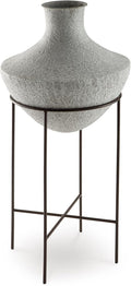 Signature Design by Ashley Estonbank Casual Indoor Distressed Metal Floor Vase with Stand, White & Black