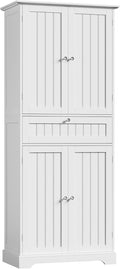ChooChoo 72' H Tall Bathroom Floor Cabinet, Modern Bathroom Storage Cabinet with Drawer and Adjustable Shelves, Freestanding Kitchen Pantry Cupboard with 4 Doors for Living Room, White
