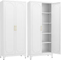 SteeLoong Kitchen Pantry Cabinet,75 Inch White Metal Storage Cabinet with Door and Adjustable, Tall Pantry Cabinets for Kitchen Storage,Cupboard for Living Room,Dining Room and Bathroom