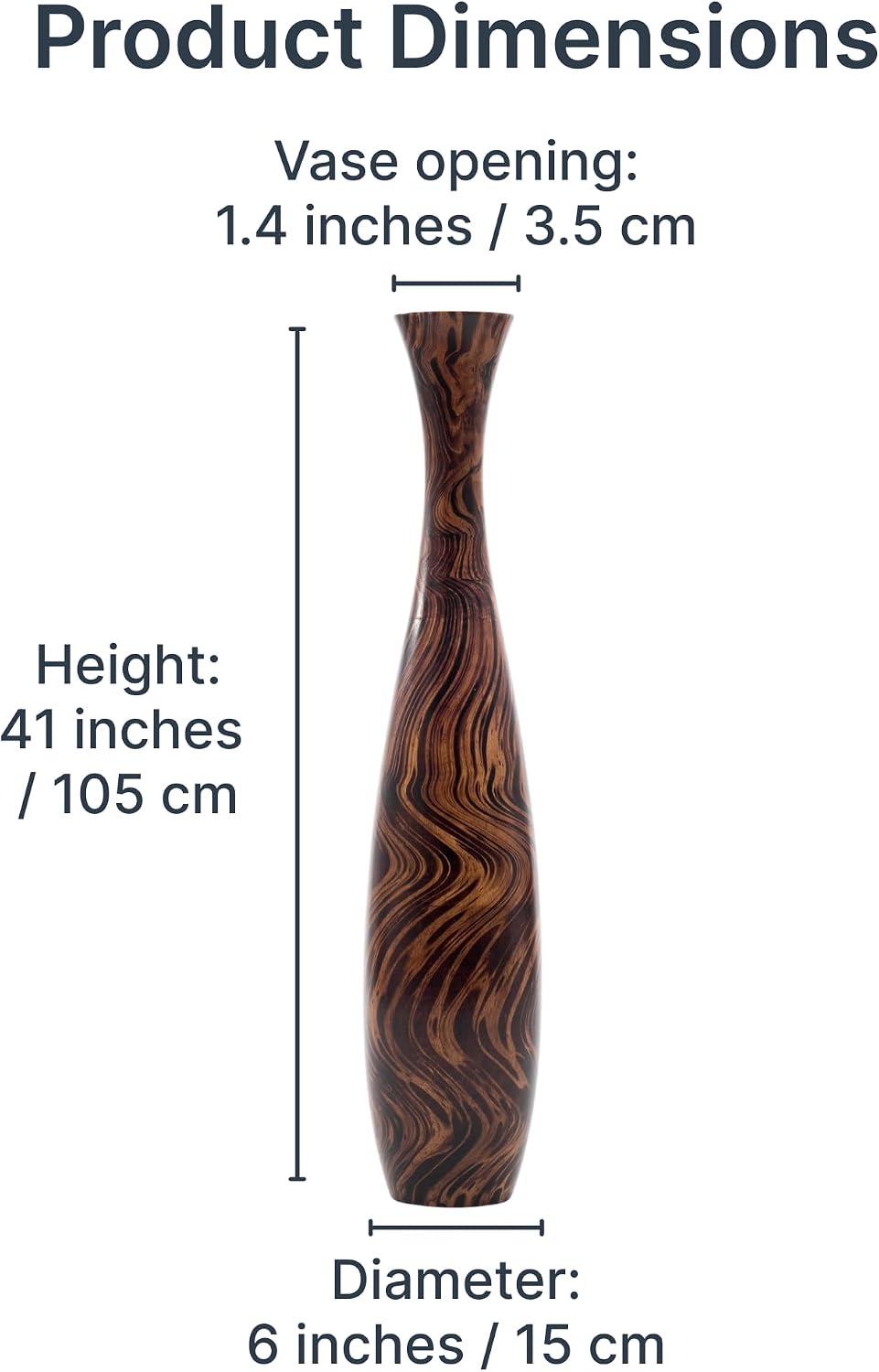 Leewadee Large Brown Home Decor Floor Vase - Wooden 41 inch Tall Farmhouse Decor Flower Holder for Fake Plant and Pampas Grass