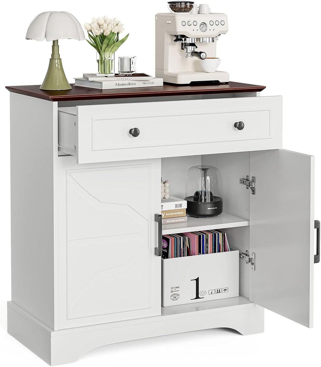 LCRBOL Buffet Cabinet with Storage, Coffee Bar with Drawer & Adjustable Shelf, Modern Sideboard for Kitchen, Living Room, White