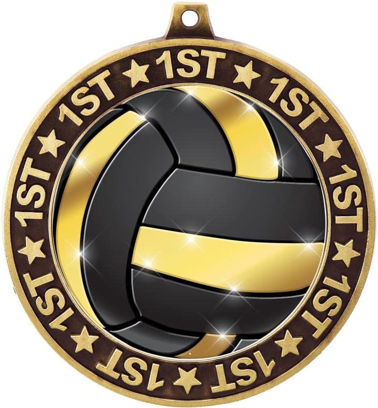 Crown Awards 2.75' 1st Place Volleyball Shadow Medal Award, Gold Trophy Medal Prime