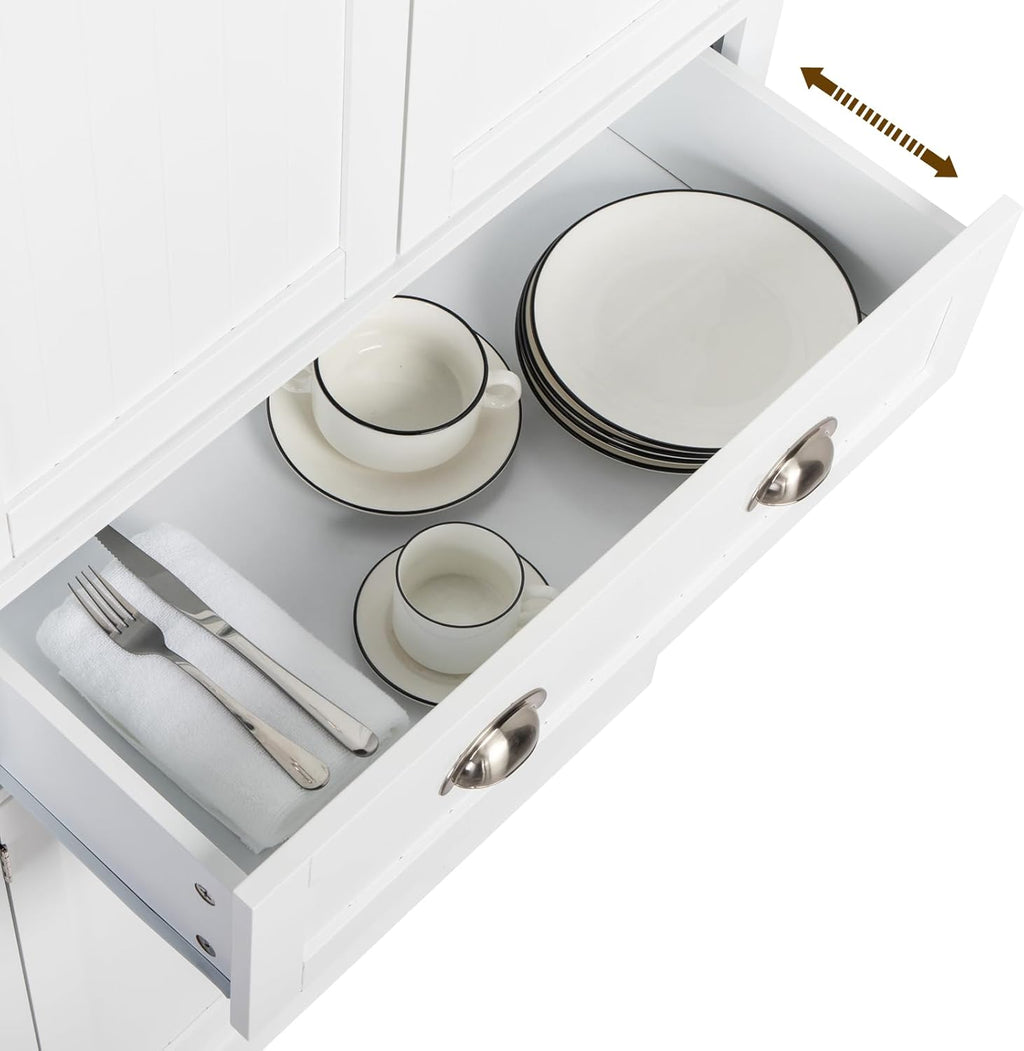 VINGLI 71-Inch White Storage Cabinets with Drawers, Freestanding Pantry Cabinets with Doors and Shelves Adjustable, Wood Farmhouse Kitchen Pantry Cupboard