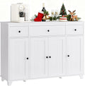 HIFIT Buffet Cabinet White Sideboard Storage Cabinet with 3 Drawers & 4 Doors Adjustable Shelves, 47' Modern Coffee Bar Cabinet, Wood Accent Cabinet for Kitchen Cupboard Dining Living Room