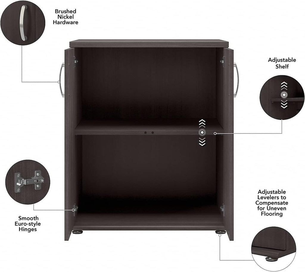 Bush Business Furniture Universal Floor Storage Cabinet with Doors and Shelves in Storm Gray, Vertical Office Storage Unit with Adjustable Shelving for Workspace