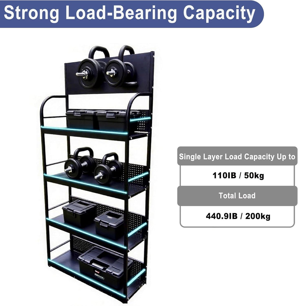 4-Tier Retail Display Racks, Metal Display Shelving, Heavy-Duty Standing Shelves for Supermarkets, Garages, Stores, Warehouses, Home & Kitchen, 31.4' W x 67' H