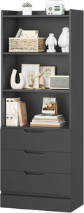 DICTAC Bookcase with 3 Drawers and Shelves 73.23'' Tall Bookshelf with Storage Modern Wood Closet Drawers System,Closet Organizer Unit Freestanding Tall Storage Cabinet for Home Office,Bathroom,Black