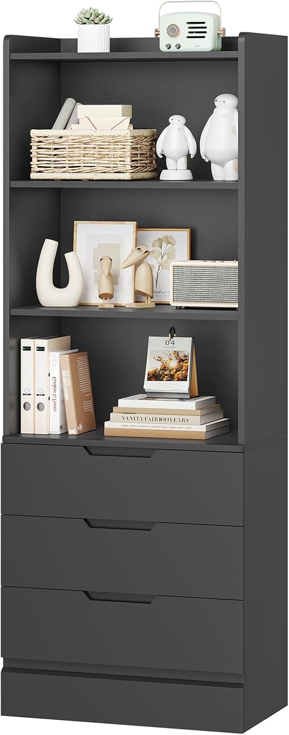 DICTAC Bookcase Set of 2 with 3 Drawers 73.23'' Bookshelf Storage Cabinets with Shelves and Drawers Kitchen Pantry with Microwave Stand,Storage Organizer for Living Room,Office,Study,Bathroom