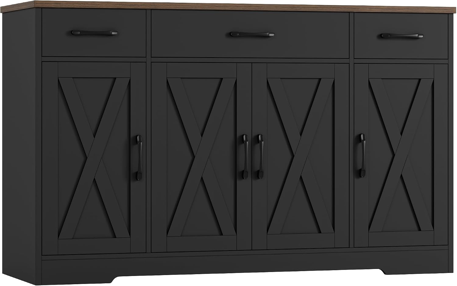HOSTACK Buffet Sideboard Cabinet with Drawers, 55' Large Buffet Storage Cabinet with Shelves and Doors, Modern Farmhouse Coffee Bar Station for Kitchen, Dining Room, Black/Rustic Brown