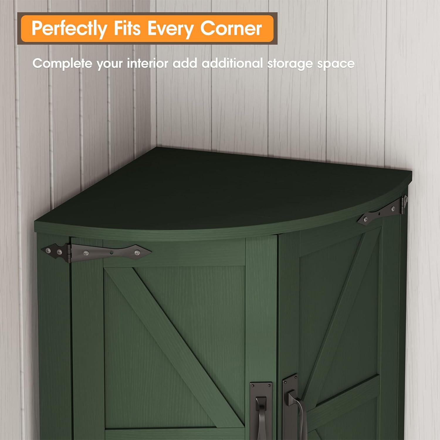 Vabches 64.8' Tall Farmhouse Corner Cabinet with 4 Doors and 5 Storage Shelves, Farmhouse Storage Cabinet with Barn Door Design, Home Space Saver for Living Room, Kitchen, Laundry Room,Green