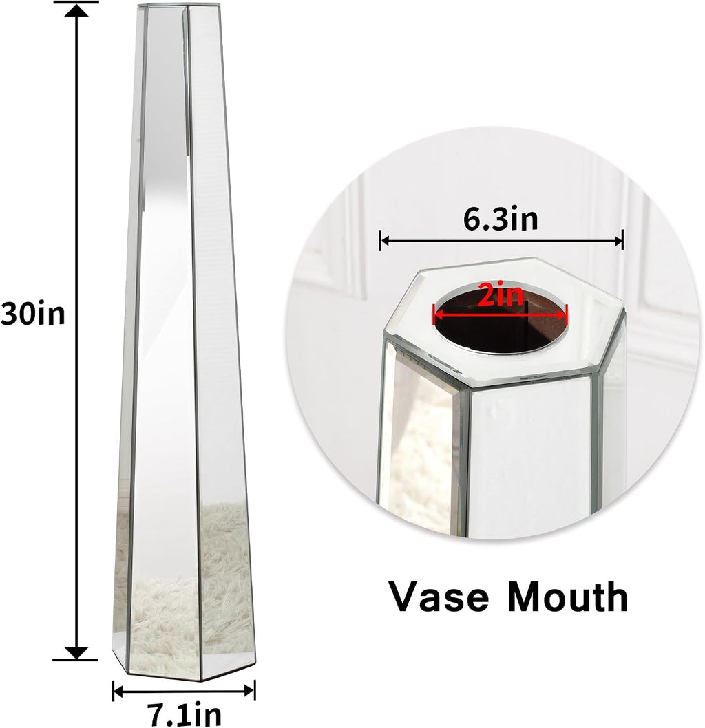 SHYFOY 30 inch Tall Mirror Floor Vase, Silver Large Vases for Decor Living Room Floor, Sophisticated Vessel for Decorative Branches and Dried Flowers (2 Pack)