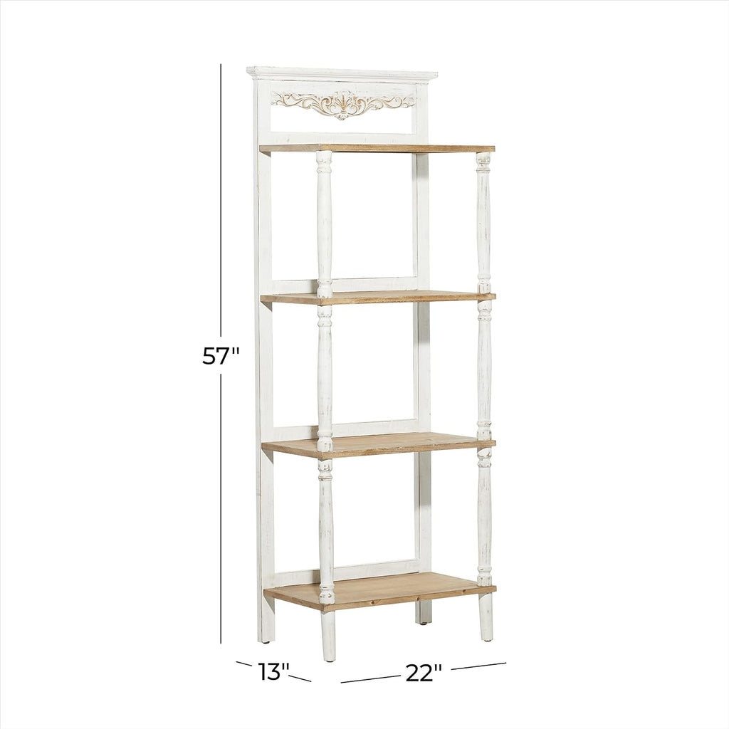 Deco 79 Wood Floral Intricately Carved 4 Shelf Shelving Unit, 22' x 13' x 57', White