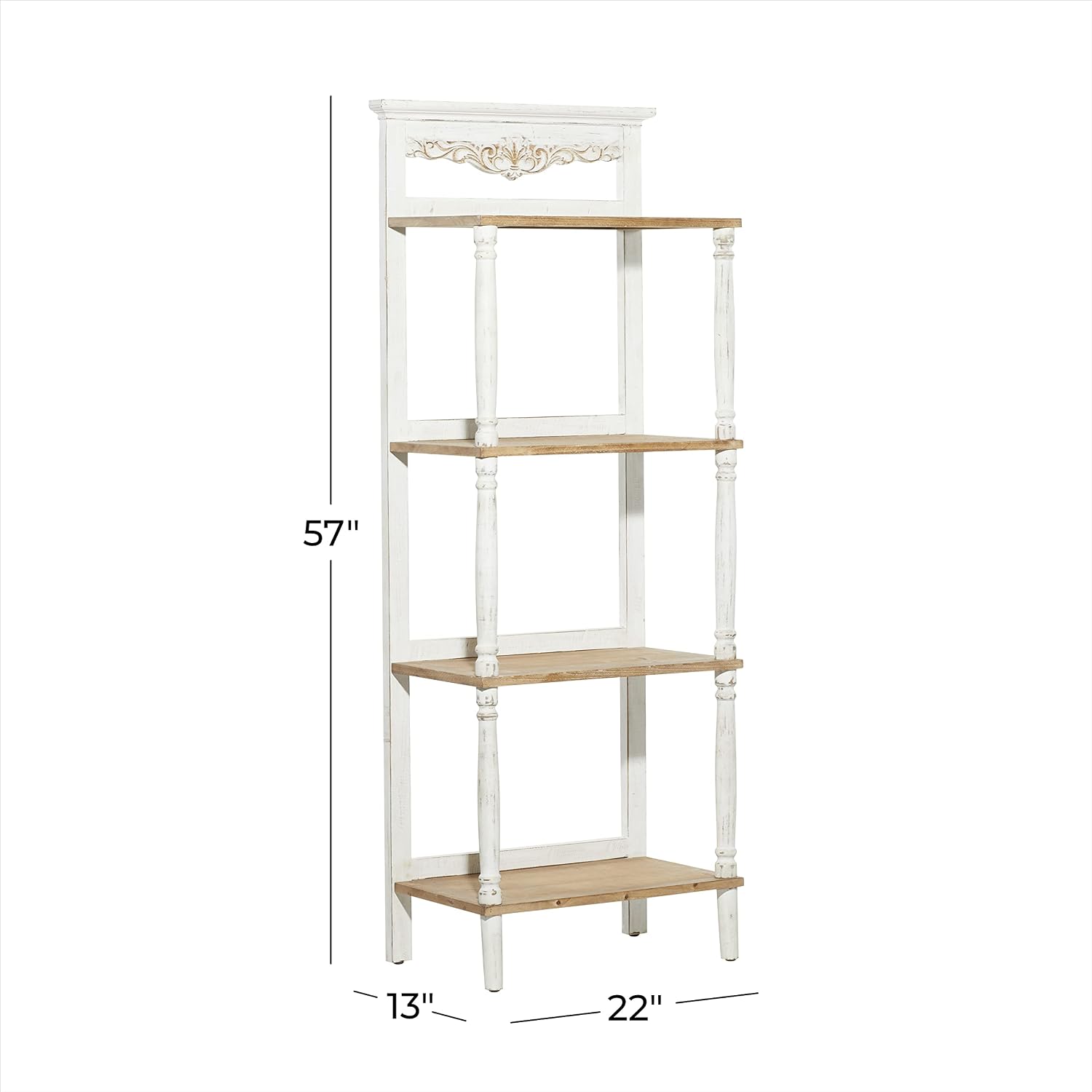 Deco 79 Wood Floral Intricately Carved 4 Shelf Shelving Unit, 22' x 13' x 57', White