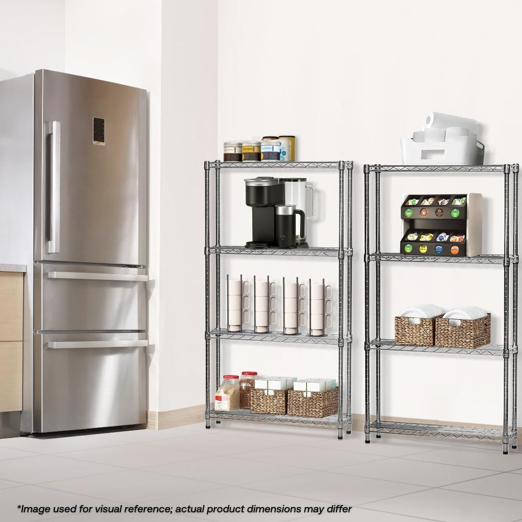 Shelving Inc. 8' d x 18' w x 84' h Chrome Wire Shelving with 4 Tier Shelves, Weight Capacity 800lbs Per Shelf