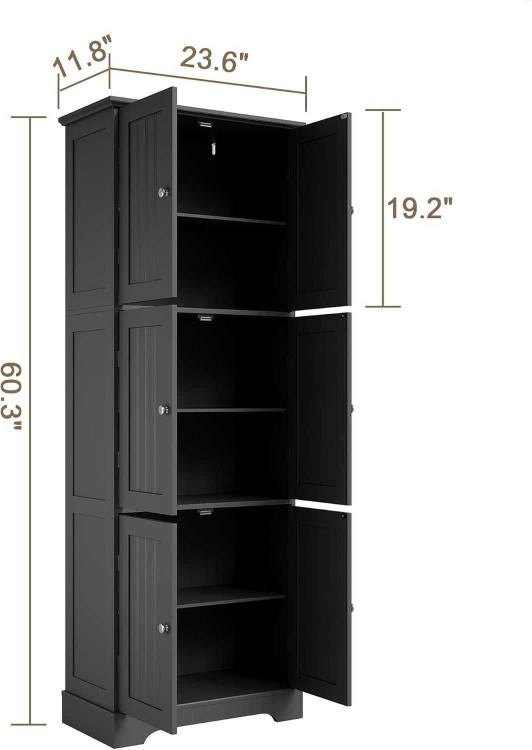ChooChoo Tall Bathroom Storage Cabinet with 6 Doors, Freestanding Floor Cabinet with Adjustable Shelves, Black Pantry Cabinet for Bathroom, Kitchen, Laundry Room