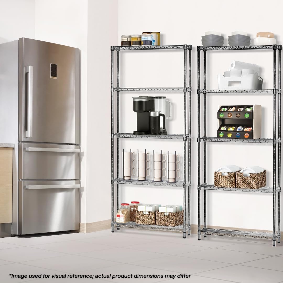 Shelving Inc. 5-Tier Chrome Wire Shelving, 8' D x 36' W x 96' H, Modern/Industrial Style, 800lbs Capacity Per Shelf
