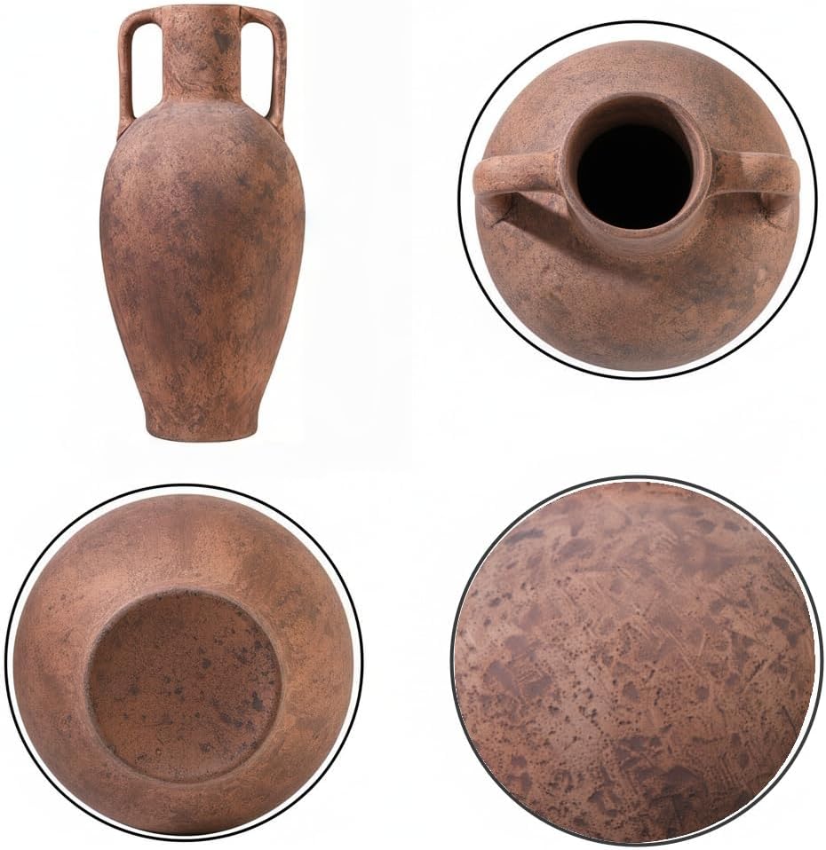 Tall Terracotta Vase，Distressed Terracotta Flower Vase with Handles for Living Room Bedroom Hotel Office Decor 20.08 in（51cm）