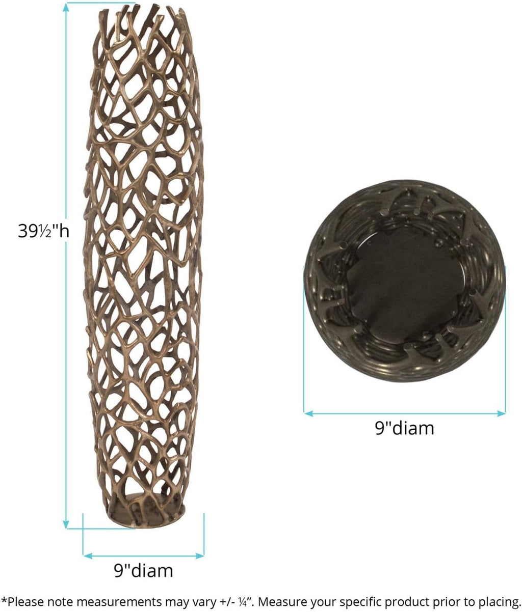 Howard Elliott Collection Bronze Aluminum Branch Floor Vase, Modern Abstract Intertwined Design with Padded Base, Tall Decorative Flower Centerpiece for Living Room & Home Decor, 9 x 9 x 39.5 Inch