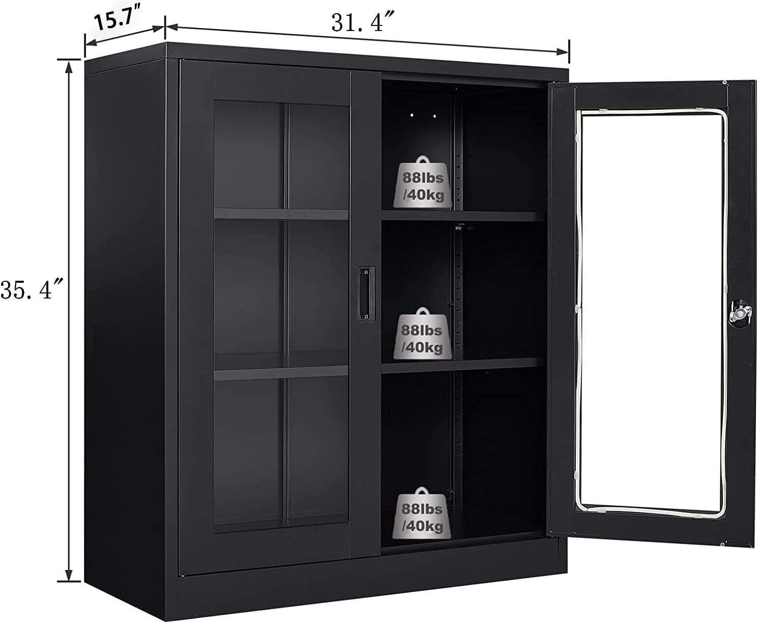 SISESOL Black Metal Storage Cabinet with Doors and Shelves,36 inch Locking Display Cabinet with Acrylic Doors,Office Cabinets with Lock,Sideboard Cabinets for Home Office,Living/Dining/Utility Room,