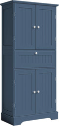 ChooChoo 51' H Tall Bathroom Floor Cabinet, Modern Bathroom Storage Cabinet with Drawer and Adjustable Shelves, Freestanding Kitchen Pantry Cupboard with 4 Doors for Living Room, Blue