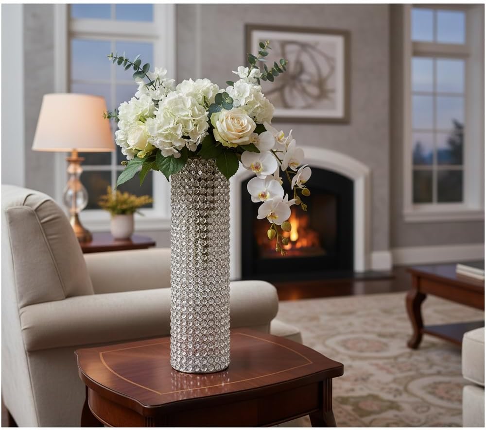 Modern Day Accents 5760 Tubo LG Cristal Cylinder Vase, Silver, 25' H | For Flowers or Candles, Tall Elegant Design, For Centerpieces, For Bouquets or Home Decor