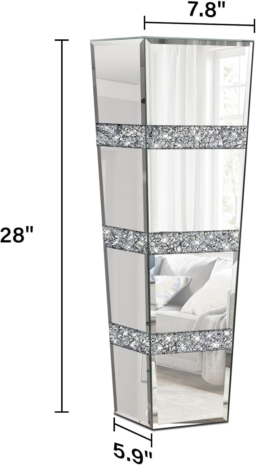 28' Tall Crushed Diamond Floor Vase, Silver Large Vases for Decor Living Room, Crystal Mirrored Home Decor Vases for Dried Flower
