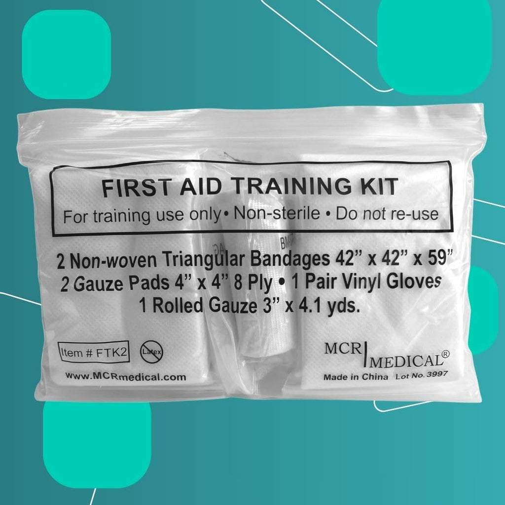 First Aid Training Kit w/Roller Gauze w. Gauze Pads and Triangular Bandages and Gloves 100-Pack MCR Medical