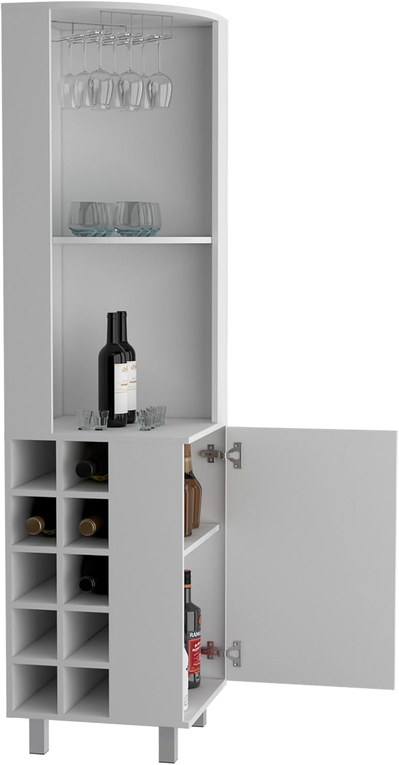 71' Corner Freestanding Storage Cabinet, Kitchen Storage Bakers Rack with 10 Wine Cubbies, Utility Food Cupboard with Cup Rack for Dining, White