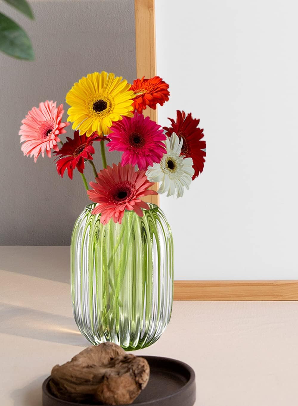 Serene Spaces Living Green Optical Glass Votive Holder, Perfect for Weddings and Home Décor, 5' Tall and 3.5' Diameter, Set of 12
