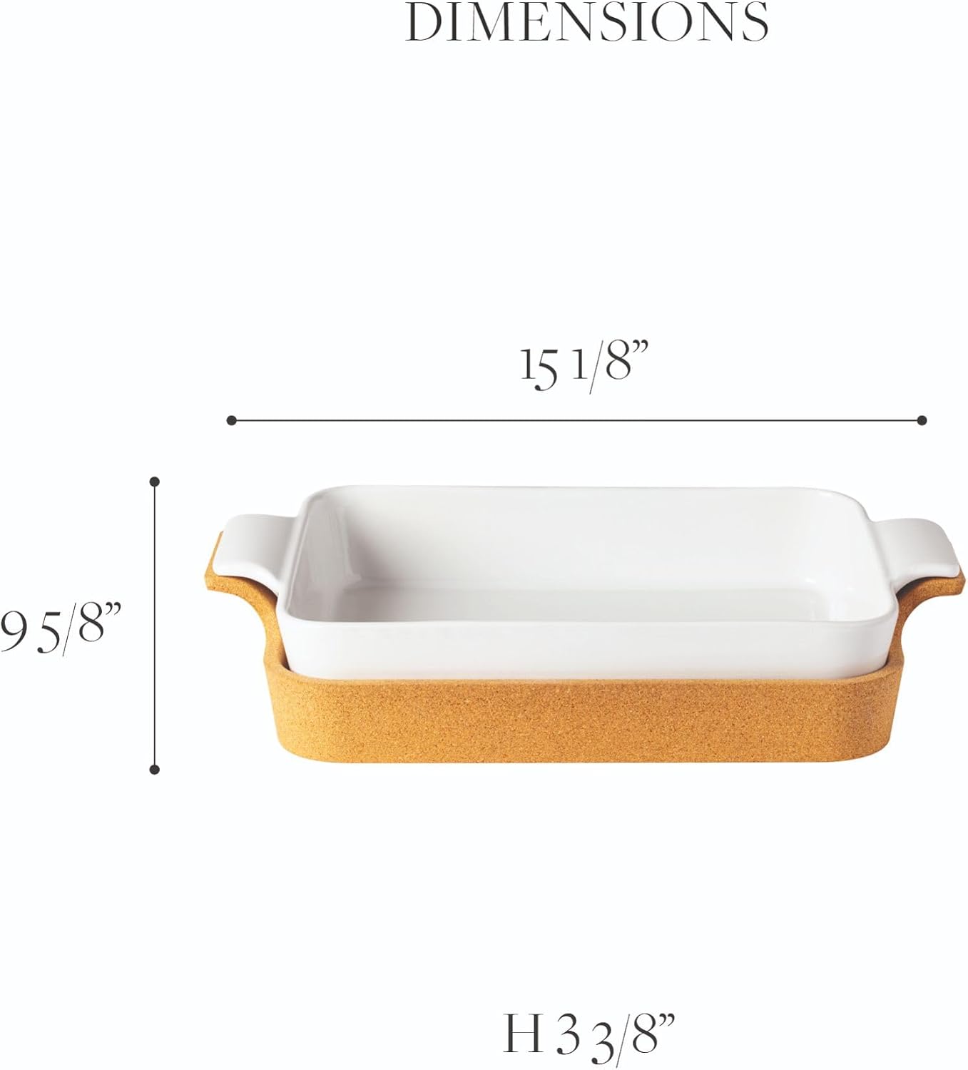 Casafina Ceramic 16' x 10.25' Rectangular Baker with Cork Tray - Ensemble Collection, White | Oven & Dishwasher Safe Bakeware | Food Safe Glazing | Restaurant Quality Dinnerware