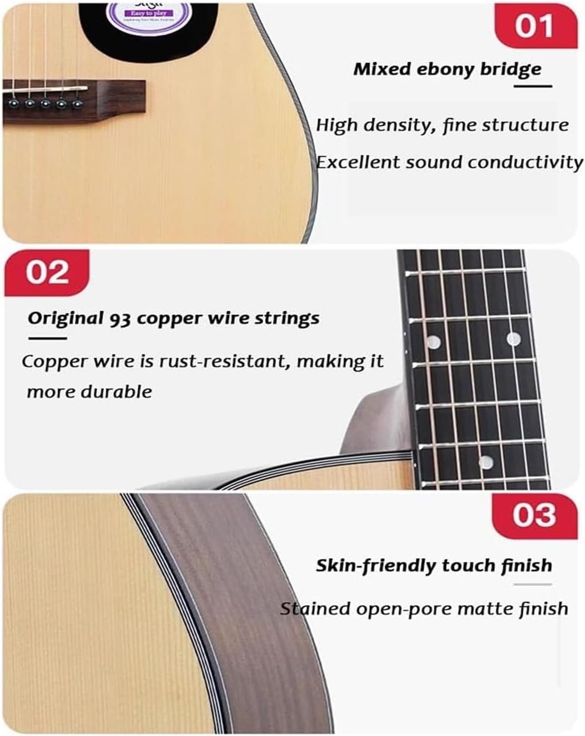 MXL&LJB 41' Acoustic Guitar for Beginner, Full Size Thin Cutaway Guitarra, Lightweight Body Suitable for Adult Teen with Gig Bag and Other Accessories(Black)