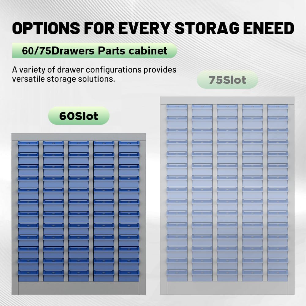 Yeeoy 60 Drawers Parts Cabinet, Bolt and Nut Tool Storage Cabinet, Steel Parts Organization Shelves with ABS Material Drawer & Labels for Tool Hardware Storage, Grey