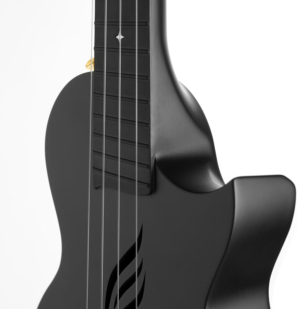 CASCHA Concert Ukulele Set Carbon Fibre I Carbon Ukulele Starter Kit with 3 Plectrums Bag I Ukulele Set Fluorcarbon Strings I Small Hawaii Guitar for Beginners Advanced I Black