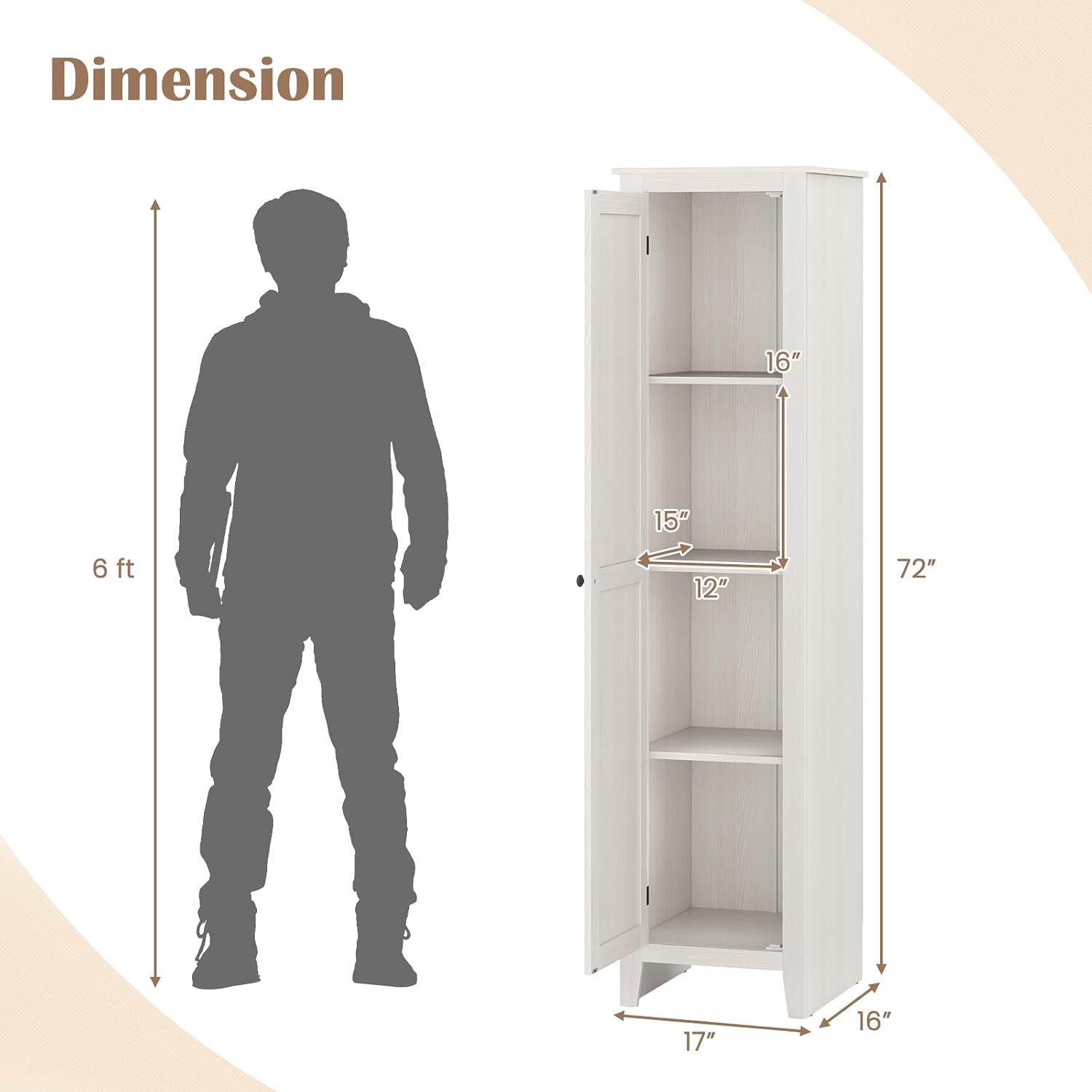 Giantex 72-Inches Narrow Storage Cabinet, Tall Bathroom Floor Cabinet with 4 Shelves, Barn Door, Anti-tilt Device, Raised Feet, Slim Storage Unit for Small Spaces, Living Room, Home Office, Kitchen