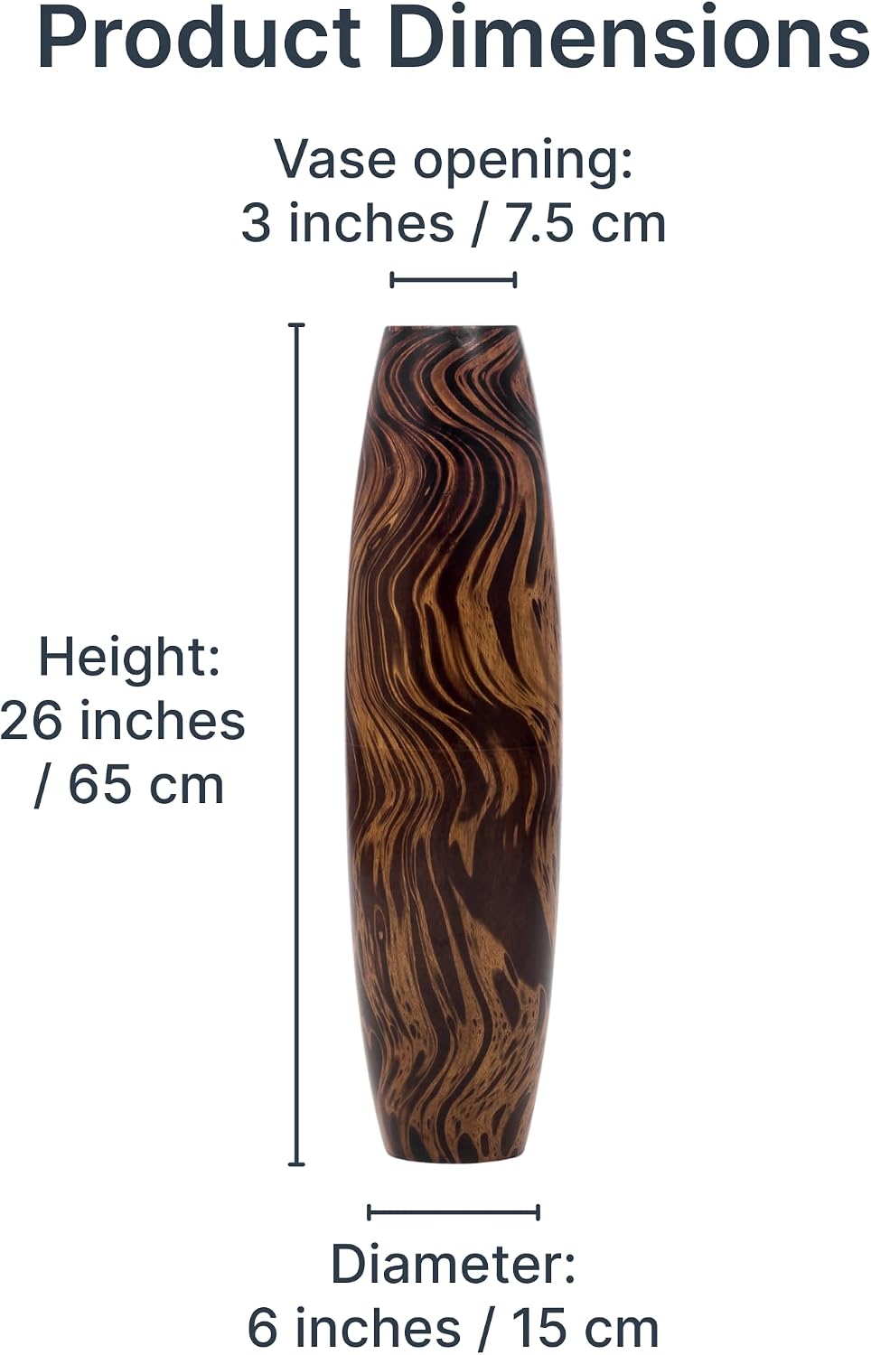 Leewadee Large Brown Home Decor Floor Vase - Wooden 26 inch Tall Farmhouse Decor Flower Holder for Fake Plant and Pampas Grass