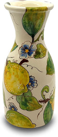 Italian Ceramic Wine Jug Lemon - 16.9 oz Hand Painted Utensil Holder Or Carafe Design for Kitchen - Made in ITALY Tuscany - Italian Pottery Vase Jar for Wine - Home Decor Ceramics Dispenser
