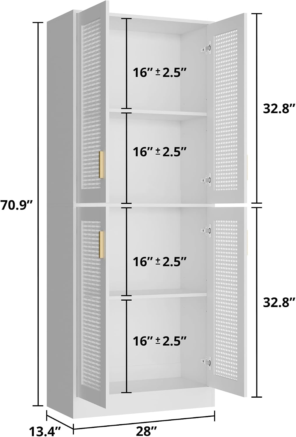 Cozy Castle Kitchen Pantry Cabinet, 71' Tall Rattan Doors Storage Cabinet and Adjustable Shelves, Modern Farmhouse Wood Cupboard Utility Hutch for Kitchen, Dining Room, Living Room (White)