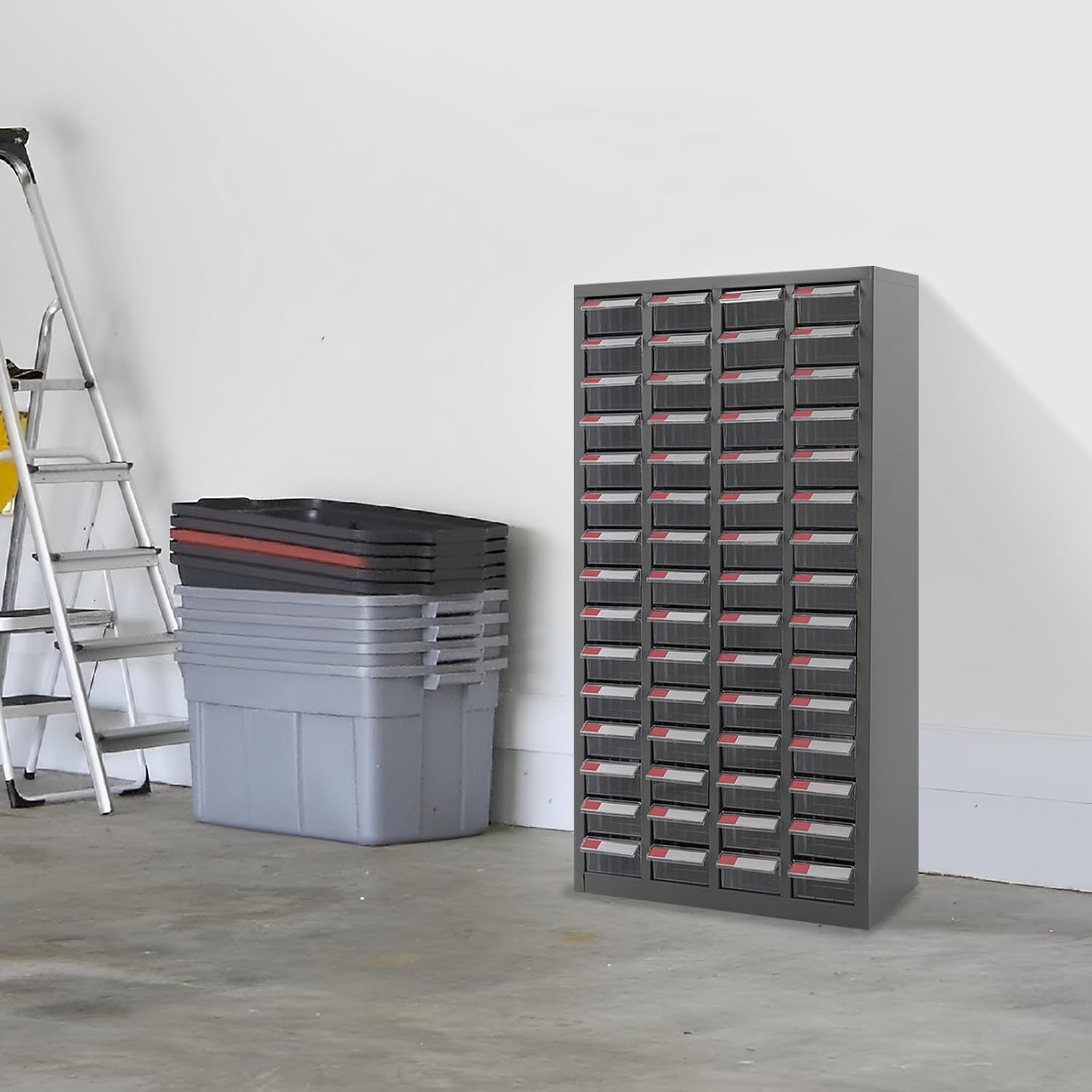 Bolt and Nut Tool Storage Cabinet,Parts Cabinet,Organization Shelves with ABS Material Drawer,Metal Organization Shelves for Garage, Store, Workshop (60 Drawers Clear)