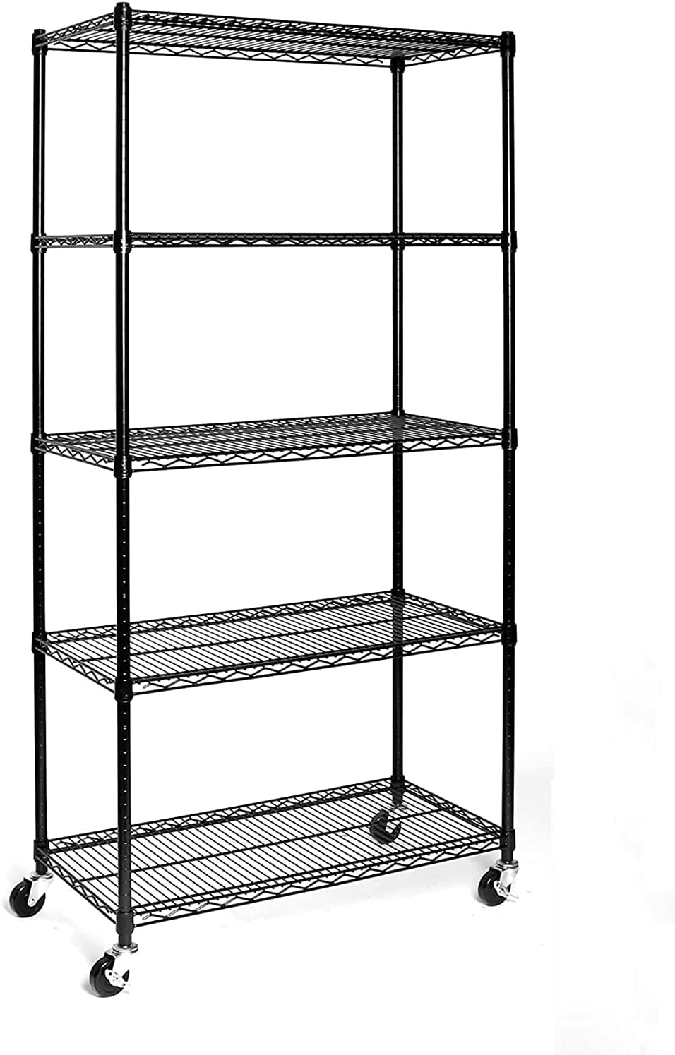 Black Storage Shelves, Heavy Duty Steel Wire Shelving Unit with Wheels,Adjustable Shelf, Used as Pantry Shelf, Garage or Bakers Rack Kitchen Shelving,Rolling Storage Rack, Corner Rack 90 x 45 x 180CM