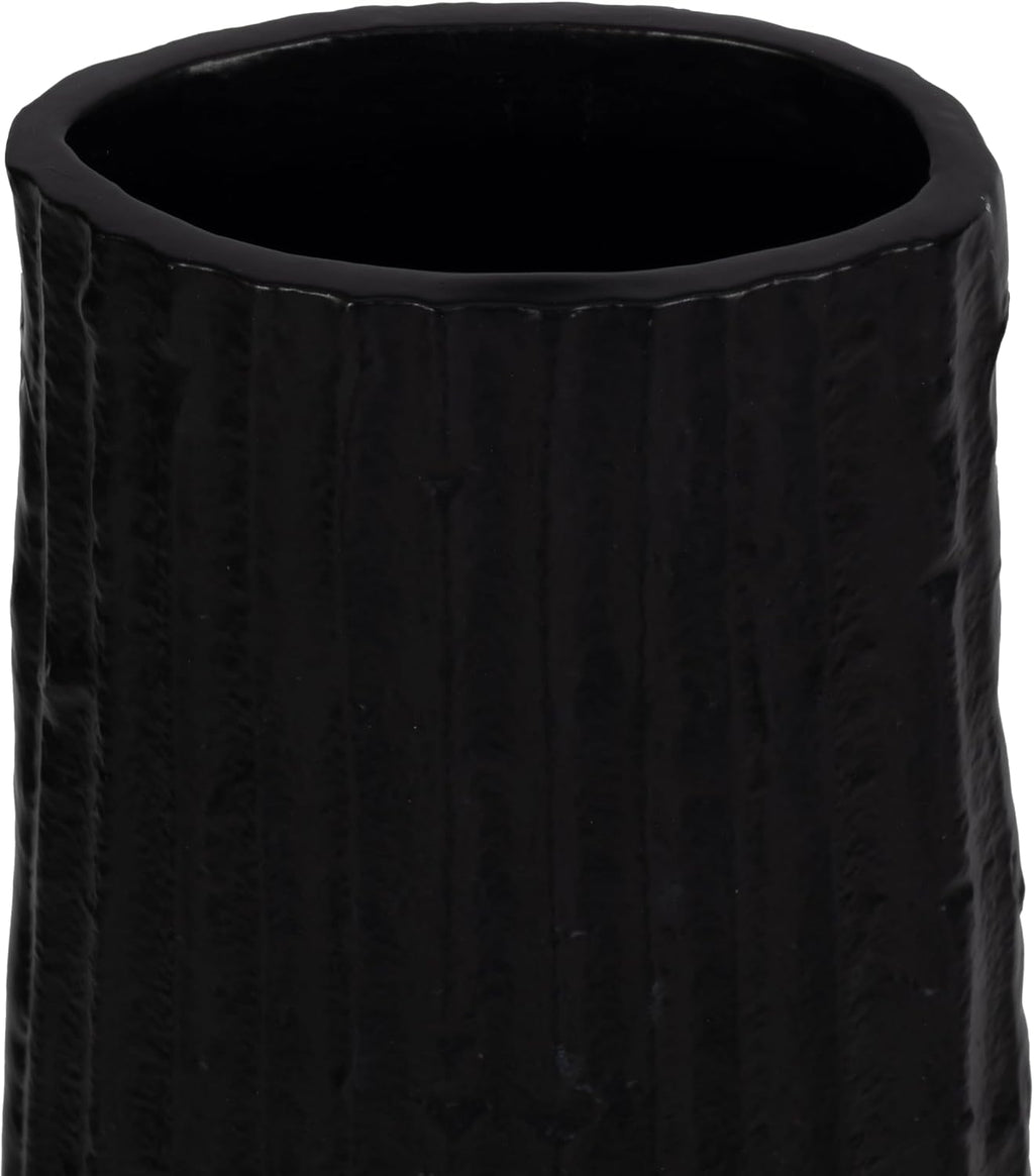 Aluminum Decorative Vase – Floor Flower Holder for Tall Arrangements, Entryway or Living Room Placement, Home Decor with Ribbed Modern Vase Design for Sculptural Impact – 48', Black