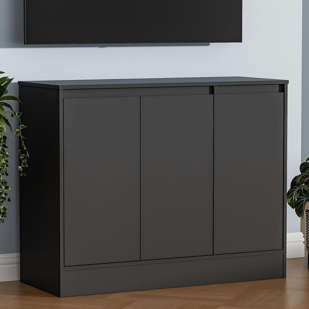 Housoul Buffet Cabinet with Storage, Coffee Bar Cabinet with 3 Doors and Adjustable Shelf, Modern Kitchen Buffet Sideboard for Living Room, Kitchen, Black