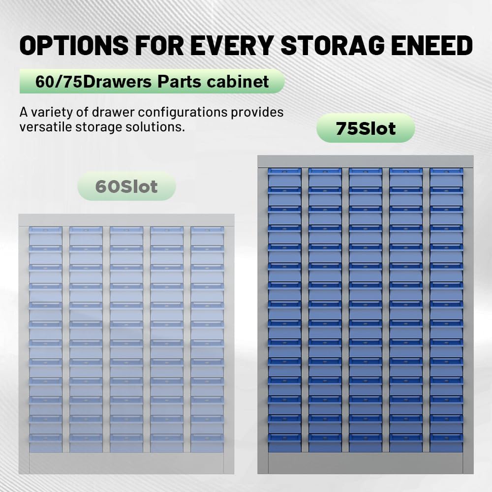 Yeeoy 75 Drawers Parts Cabinet, Bolt and Nut Tool Storage Cabinet, Steel Parts Organization Shelves with ABS Material Drawer & Labels for Tool Hardware Storage, Grey