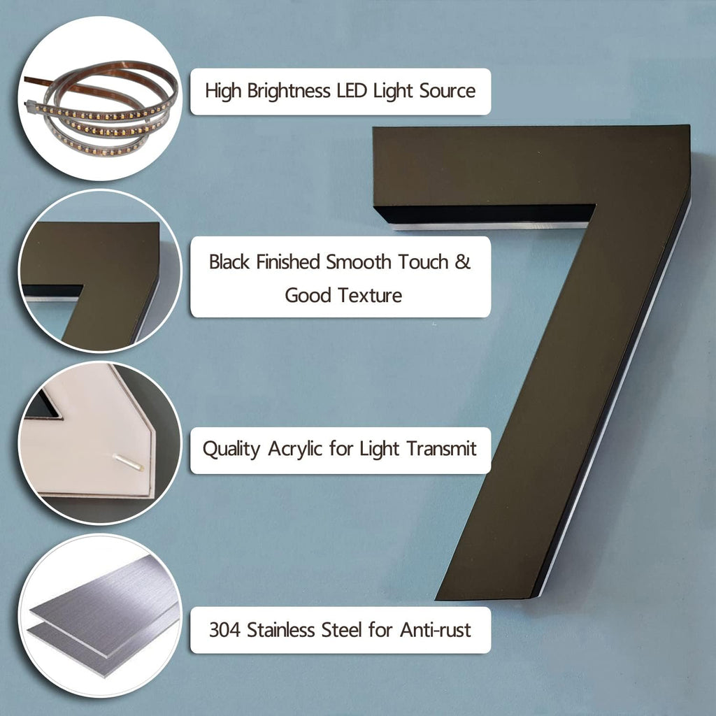 16' Illuminated House Numbers For Outside, Backlit LED Home Address Number, Stainless Steel Hand-Polished For Light Up Address Numbers For House,T