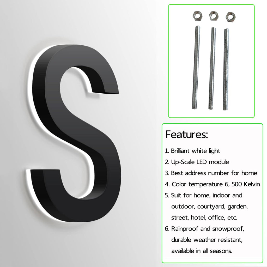 Address Numbers LED, Backlit Light Up LED House Numbers, Black, Stainless Steel Floatig LED House Numbers For Outdoor, Illuminated Address Signs, White Light,14 Inch,4