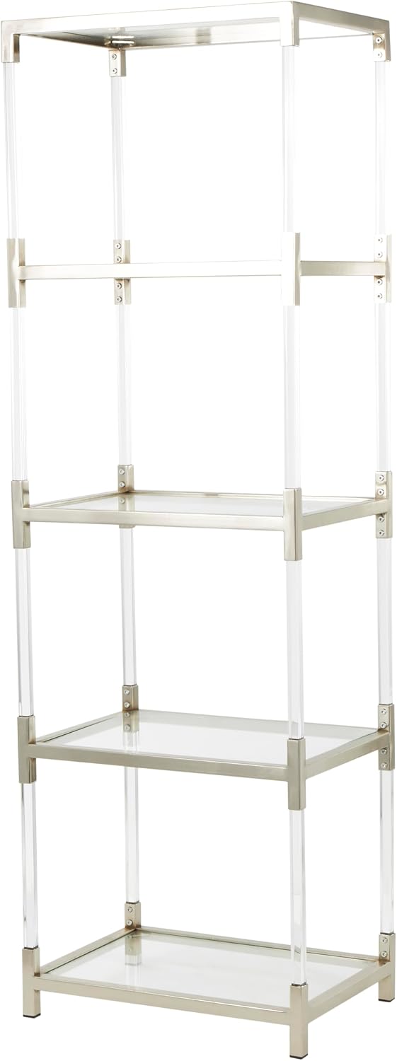 Deco 79 Acrylic Plastic Cube Shaped Shelving Unit with Silver Frame Supports, 22' x 16' x 70', Clear