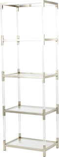 Deco 79 Acrylic Plastic Cube Shaped Shelving Unit with Silver Frame Supports, 22' x 16' x 70', Clear