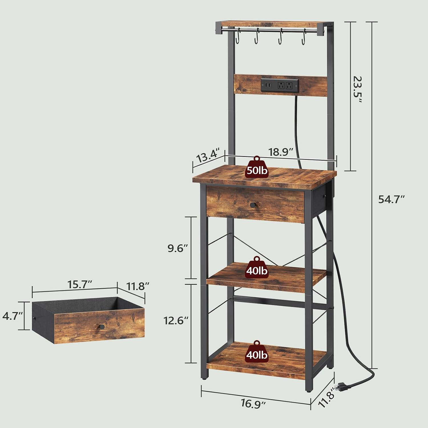 MAHANCRIS Bakers Rack with Drawer and Bakers Rack with Charging Station Bundle, Coffee Bar Station, BRHR48E01-BRHR35E01