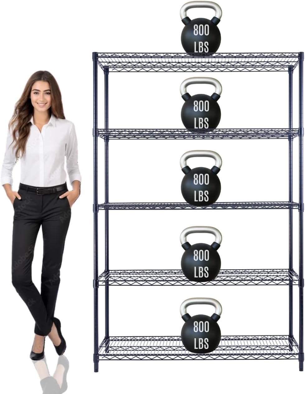 48'x18'x72' PRIME HEAVY DUTY Black 5-Tier Wire Shelving NSF 4000 LBS MAX Capacity Storage Rack for Commercial, School, Home, Garage, Warehouse, Industrial, and Hospital Uses (with Wheels)