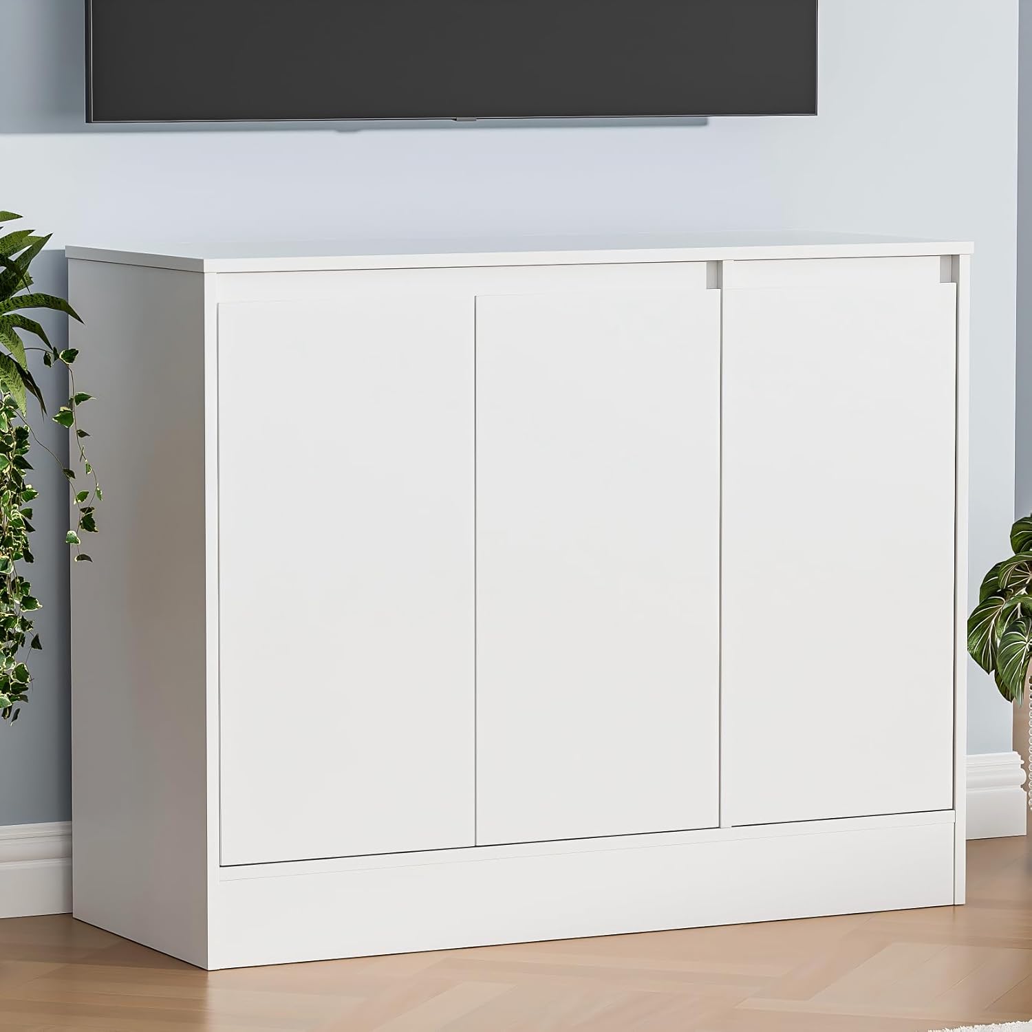 Housoul Buffet Cabinet with Storage, Coffee Bar Cabinet with 3 Doors and Adjustable Shelf, Modern Kitchen Buffet Sideboard for Living Room, Kitchen, White
