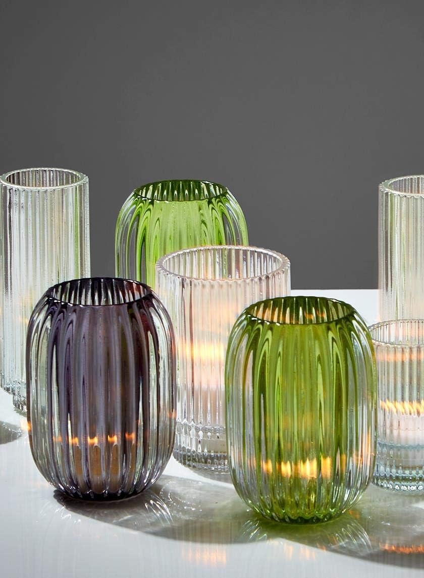 Serene Spaces Living Green Optical Glass Votive Holder, Perfect for Weddings and Home Décor, 5' Tall and 3.5' Diameter, Set of 12